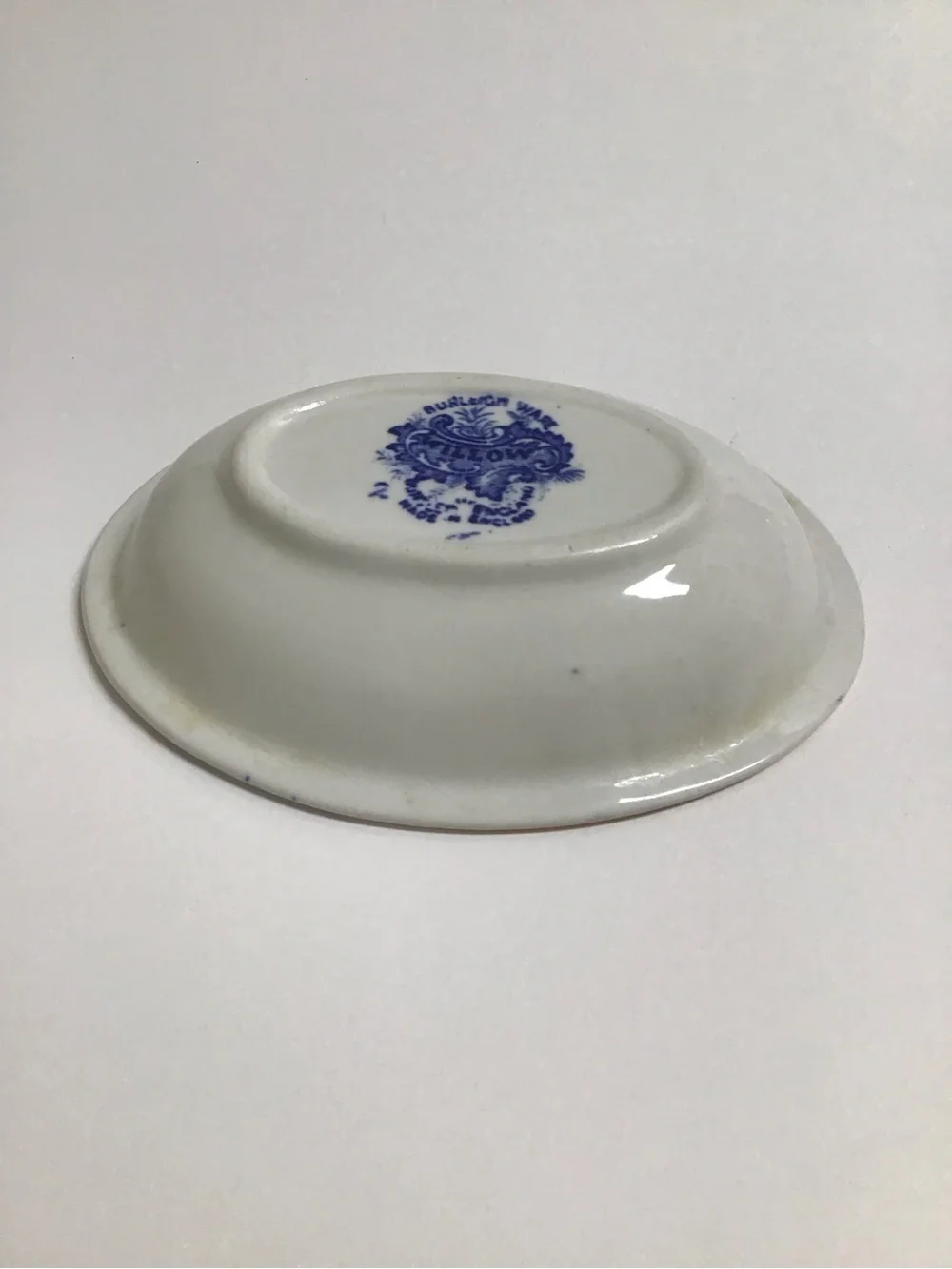Blue Willow Antique 1920's England Burleigh Ware Oval Soap Dish Ridges Gold Rim